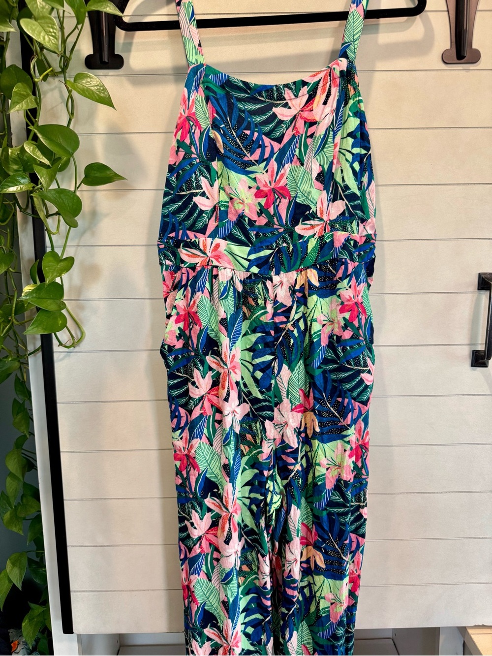 LOFT Tropical Floral Jumpsuit in Navy, Pink & Green